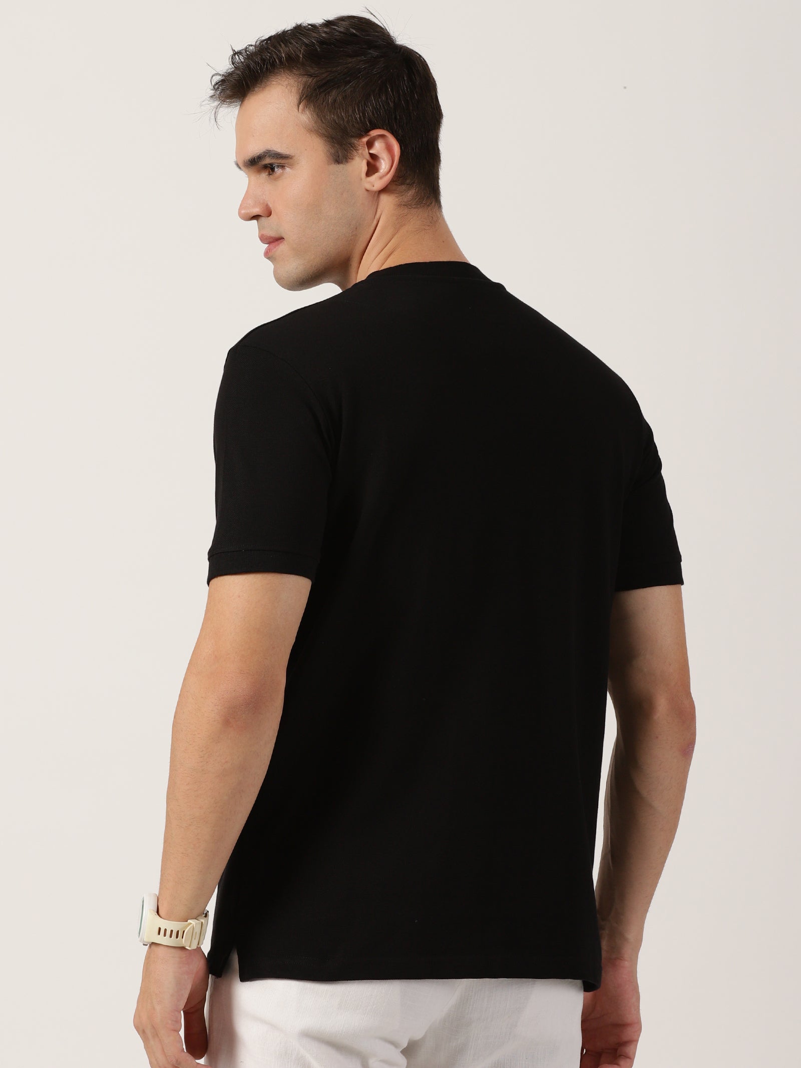 Men’s Premium Black Mandarin Collar T-Shirt
