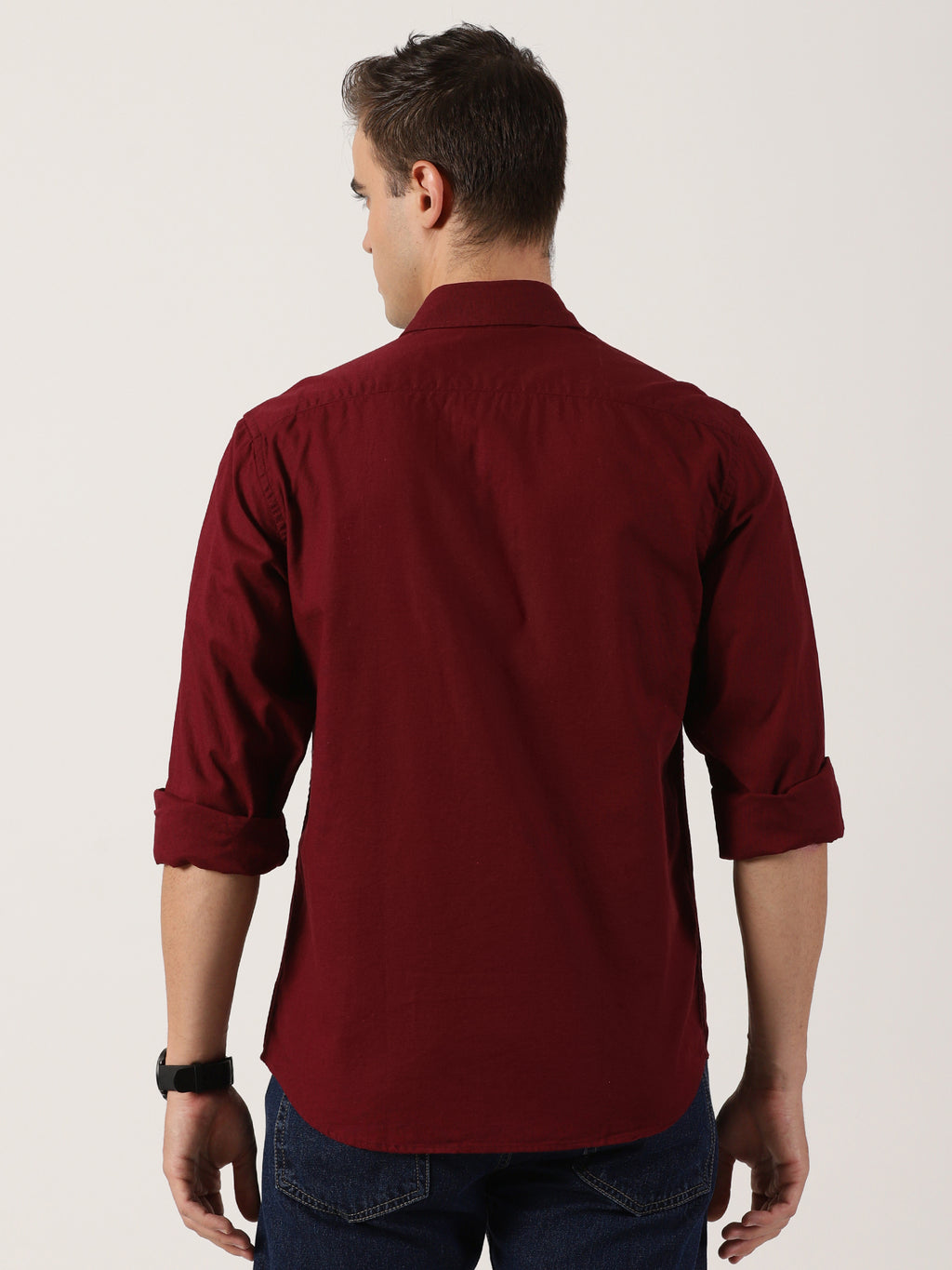 Classic Maroon Slim-Fit Cotton Shirt for Men