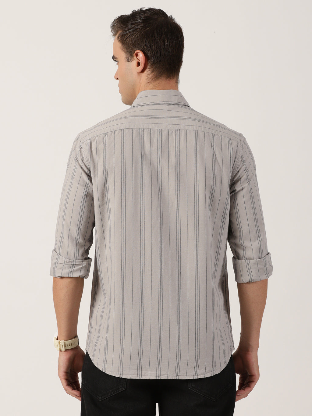 Men’s Premium Beige Vertical Striped Cotton Shirt