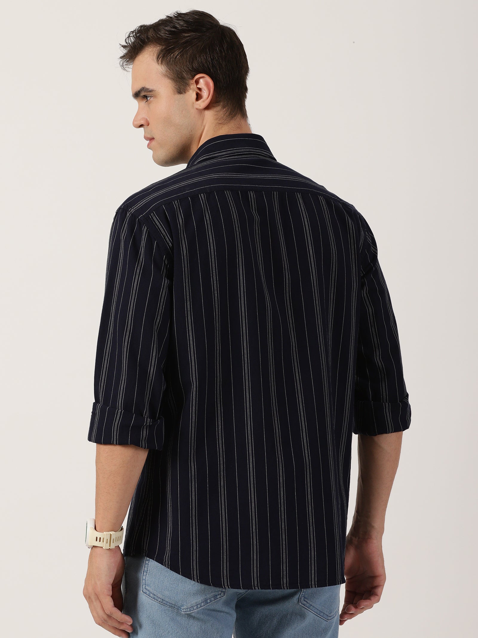 Men’s Premium Black Vertical Striped Cotton Shirt