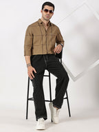 Olive Khaki & Dark Brown Twill Cotton Shirt