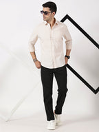 Beige & White Dobby Cotton Shirt