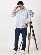 Sky Blue Striped Oxford Cotton Shirt