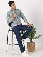 Light Blue & Black Check Oxford Cotton Shirt