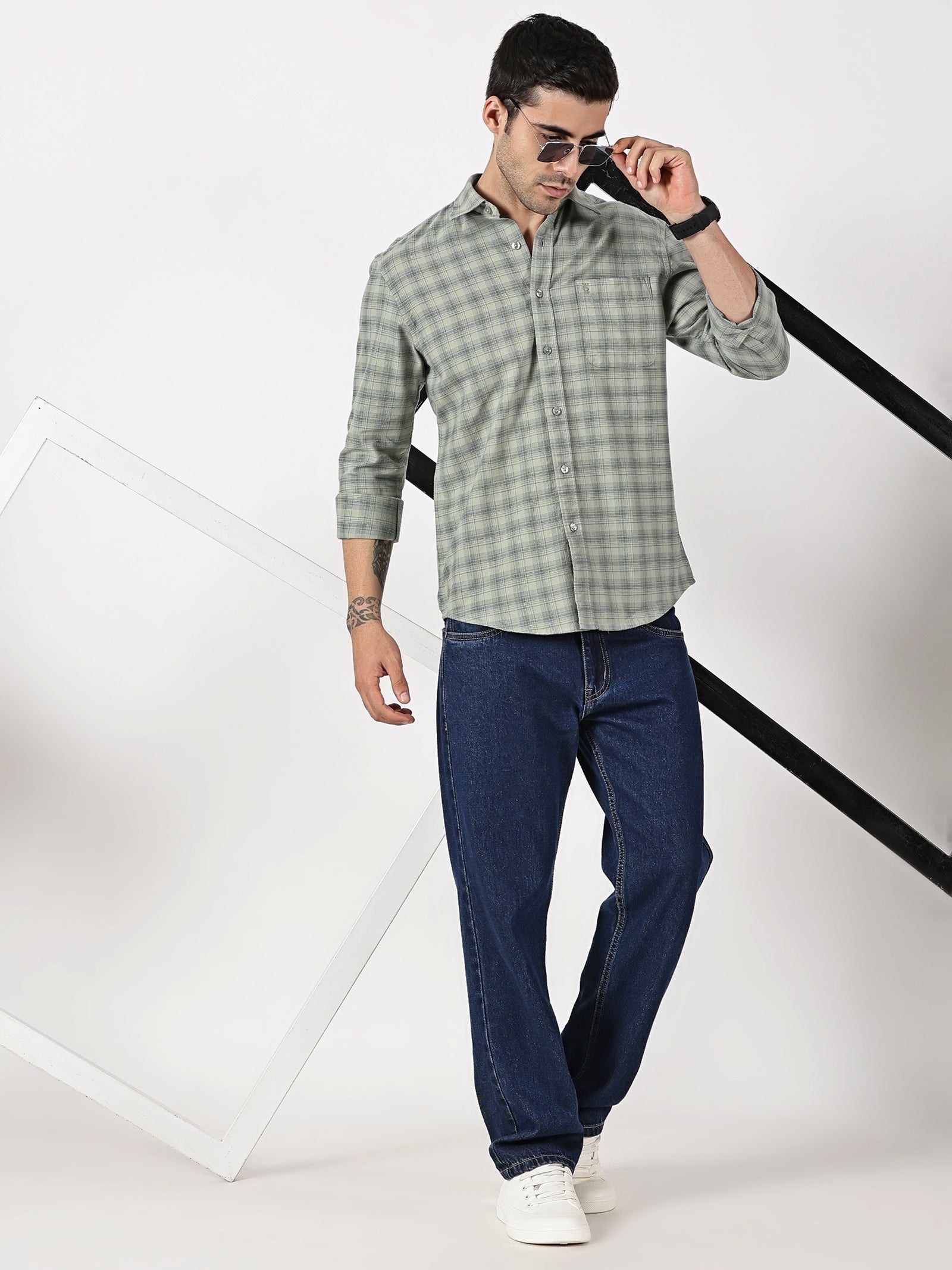 Grey & Black Check Oxford Cotton Shirt