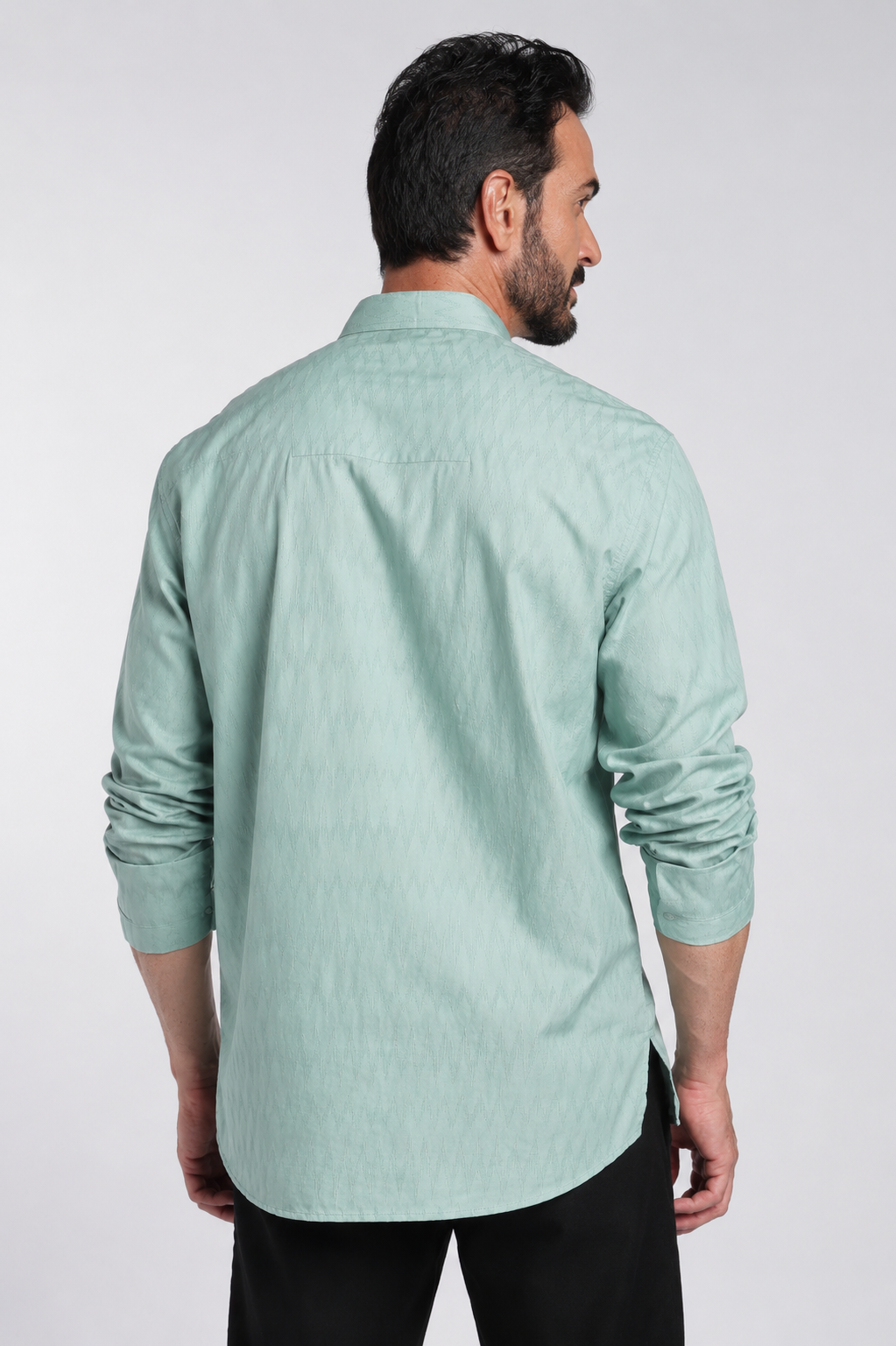 Mint Blue Textured Mandarin Collar Short Kurta