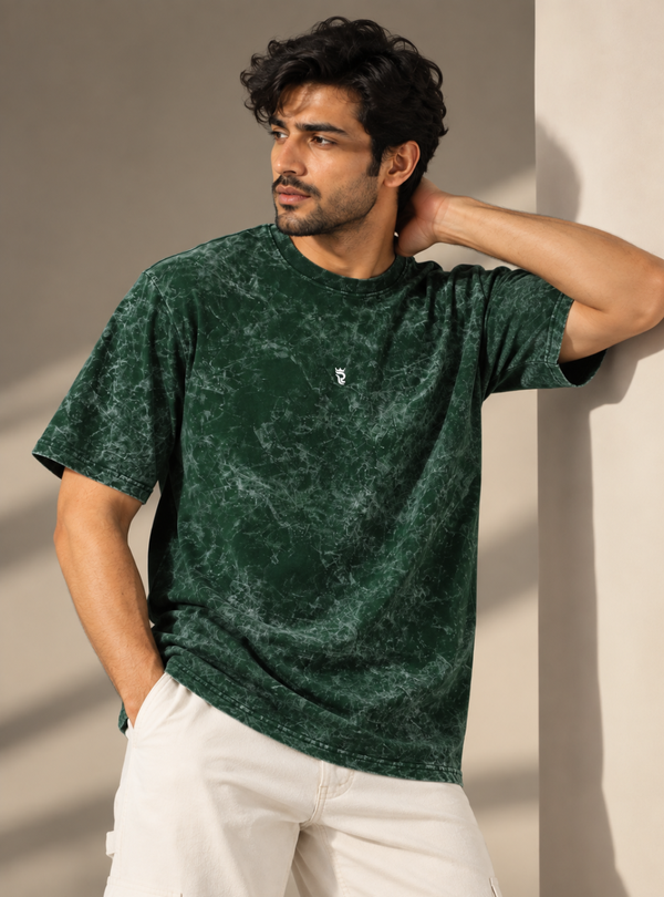 Forest Green Acid Wash Oversized T-Shirt for Men
