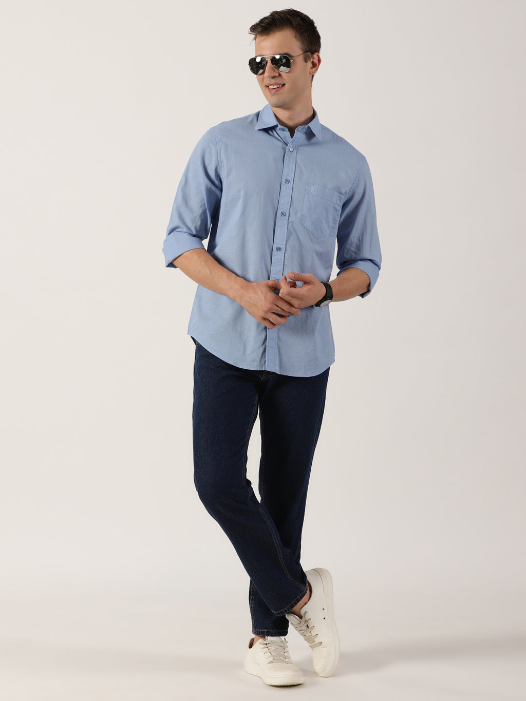 Classic Light Blue Slim-Fit Cotton Shirt for Men