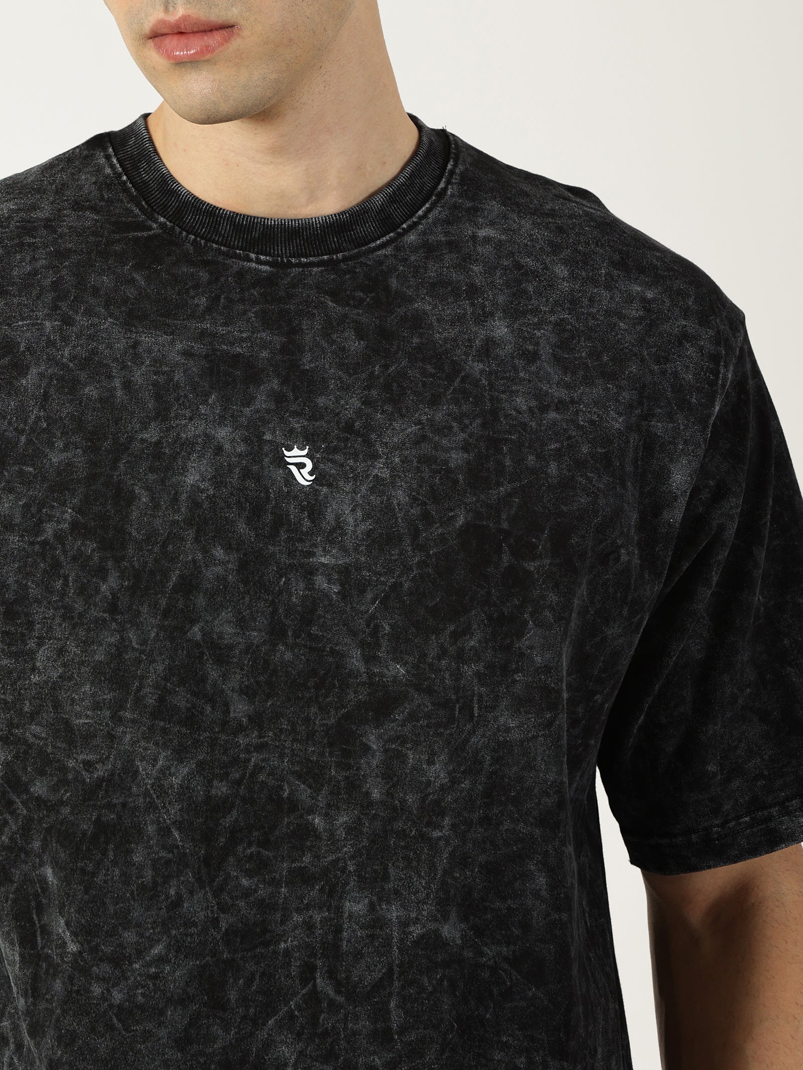 Charcoal Black Acid Wash Oversized T-Shirt for Men