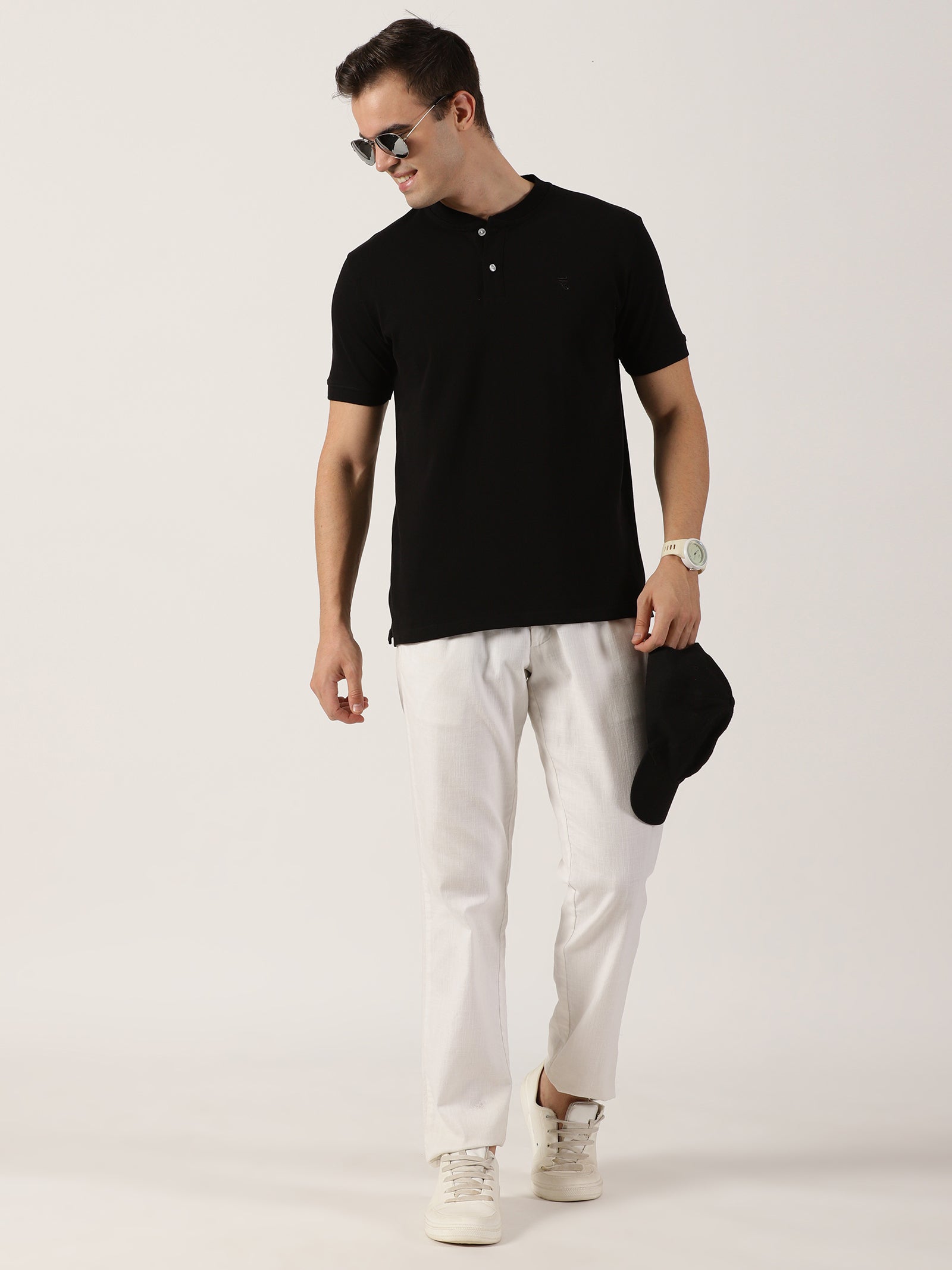 Men’s Premium Black Mandarin Collar T-Shirt