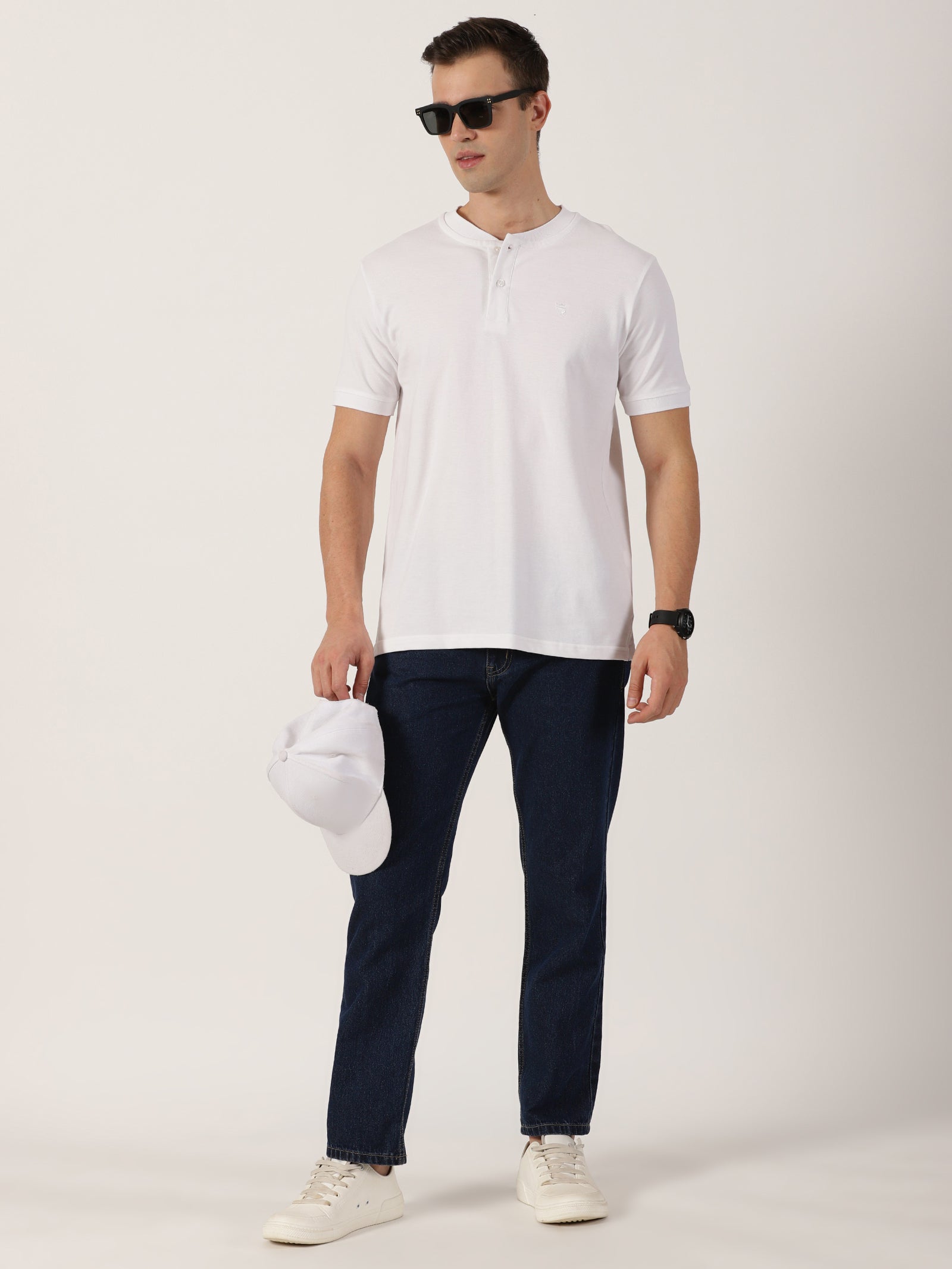 Men’s Premium White Mandarin Collar T-Shirt