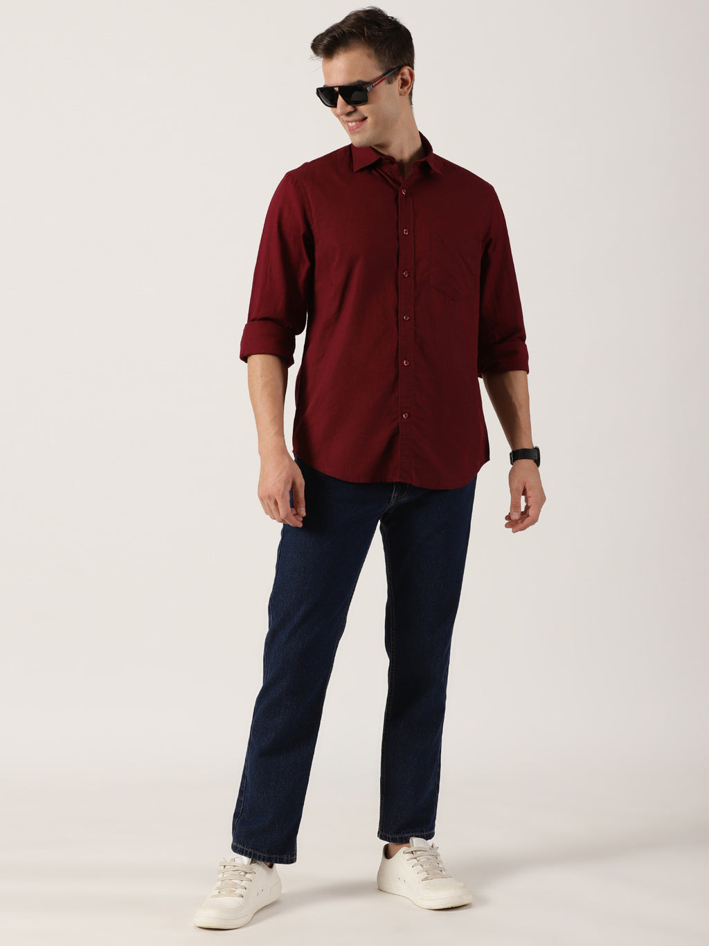 Classic Maroon Slim-Fit Cotton Shirt for Men