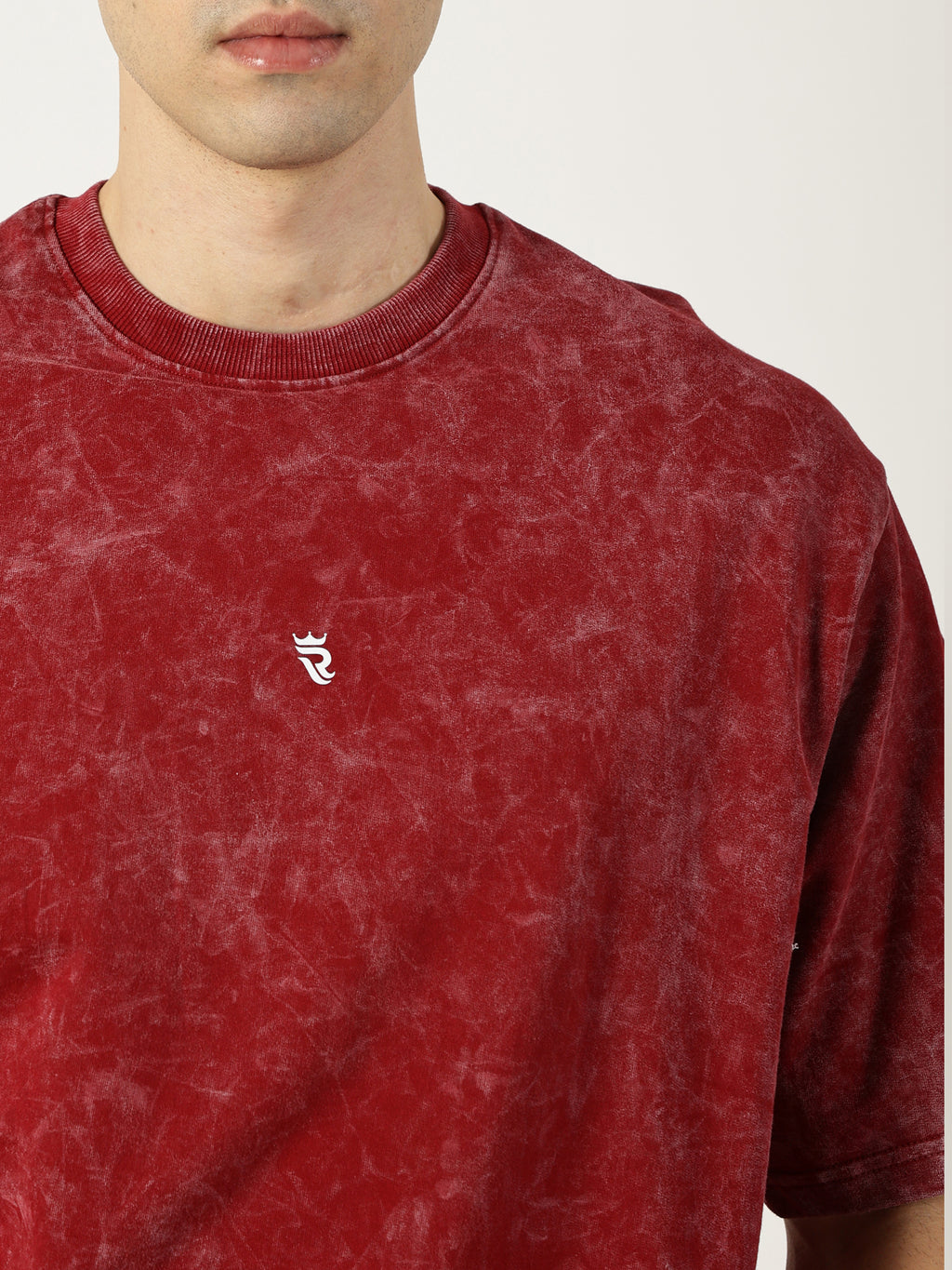 Crimson Red Acid Wash Oversized T-Shirt for Men