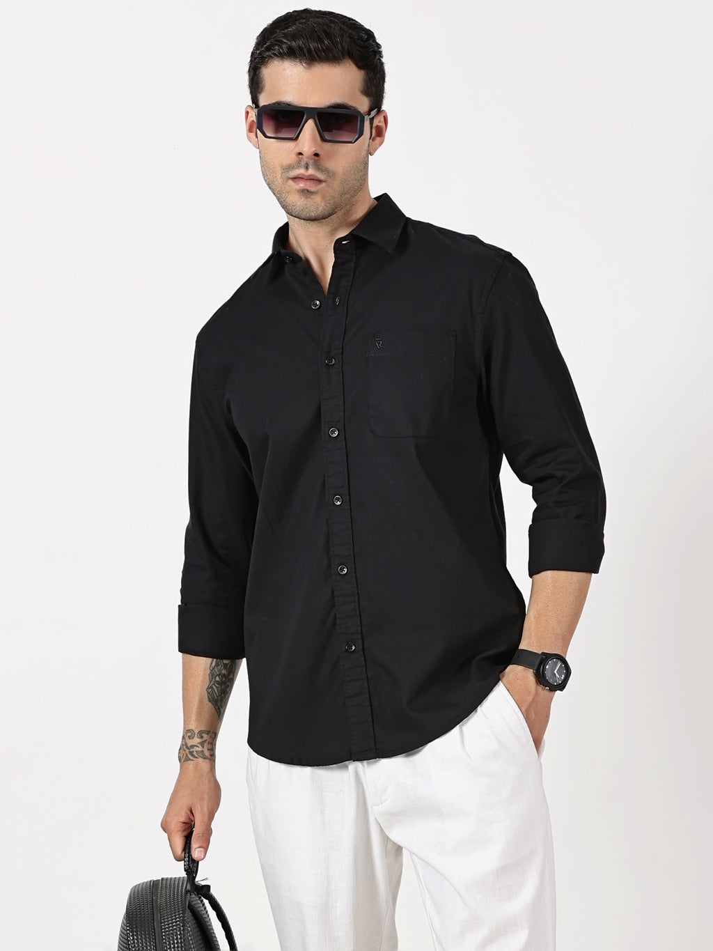 Black Dobby Cotton Shirt