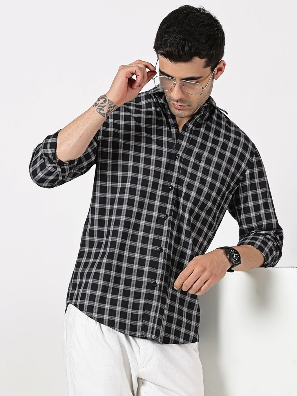 Extra Fine Black & White Check Giza Twill Cotton Shirt