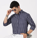 Extra Fine Navy & White Check Giza Twill Cotton Shirt