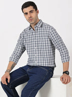 Navy, Grey & White Check Giza Twill Cotton Shirt