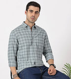 Light Blue & Black Check Oxford Cotton Shirt