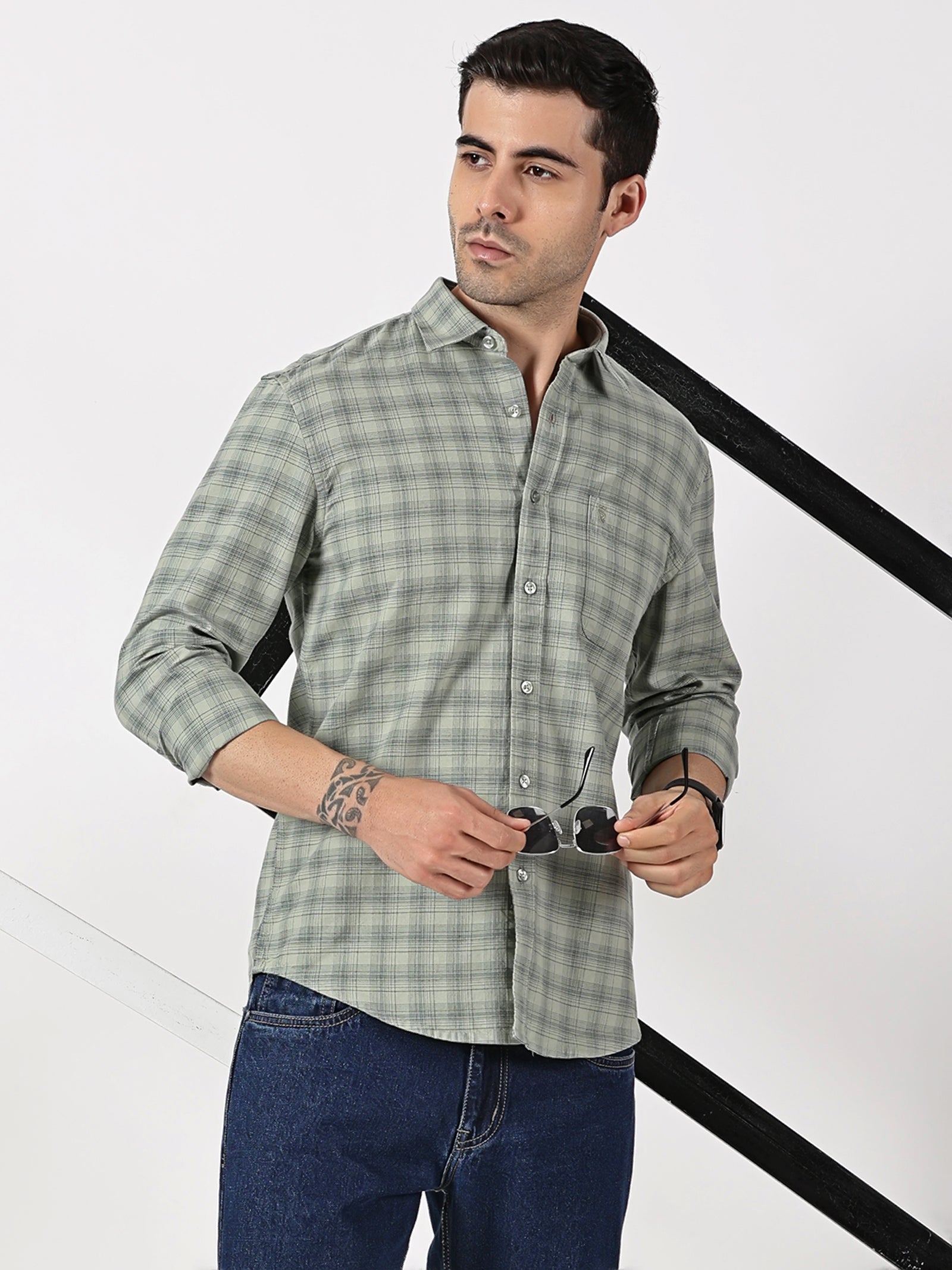 Grey & Black Check Oxford Cotton Shirt