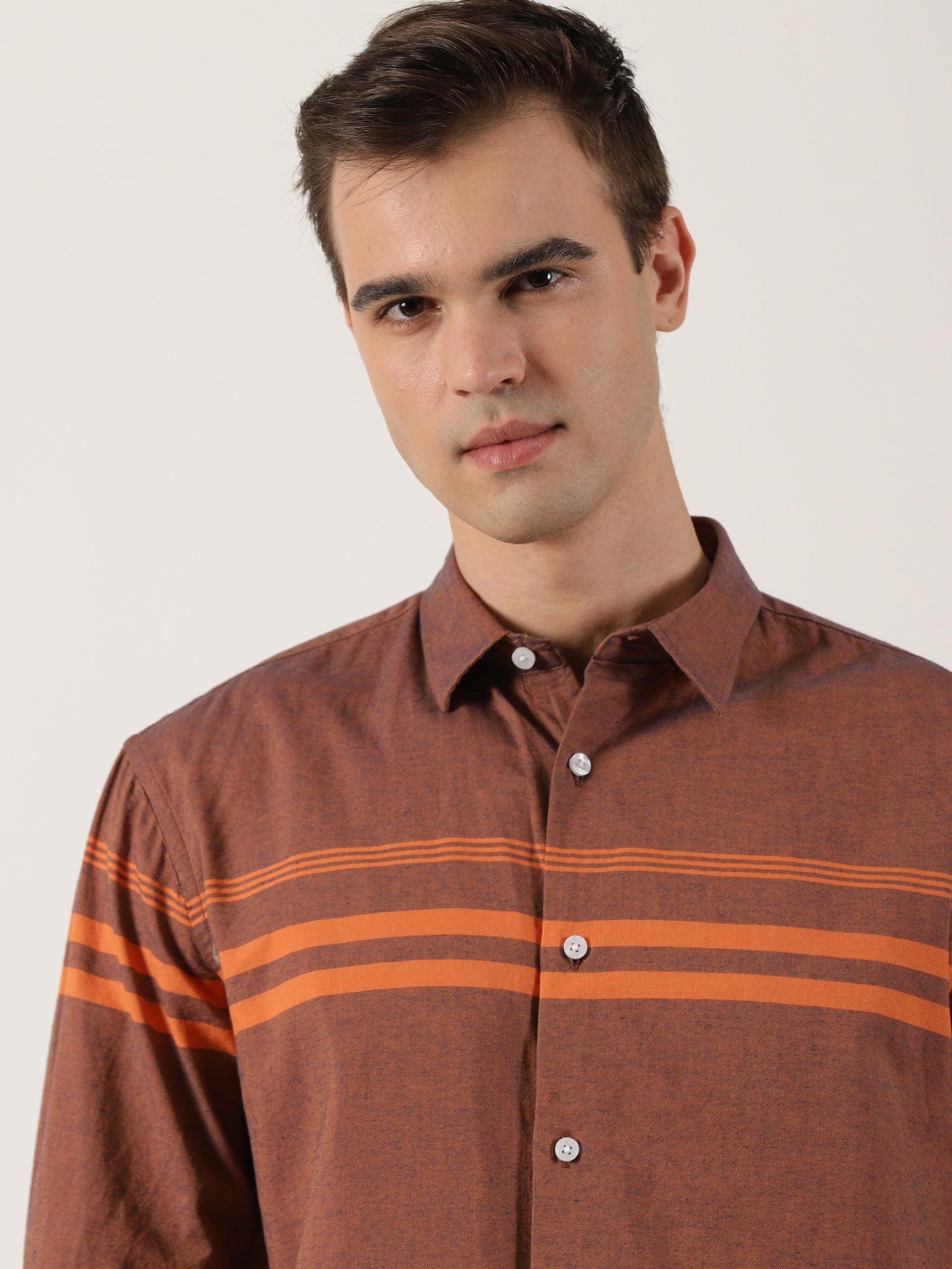 Men’s Premium Brown Horizontal Striped Cotton Shirt