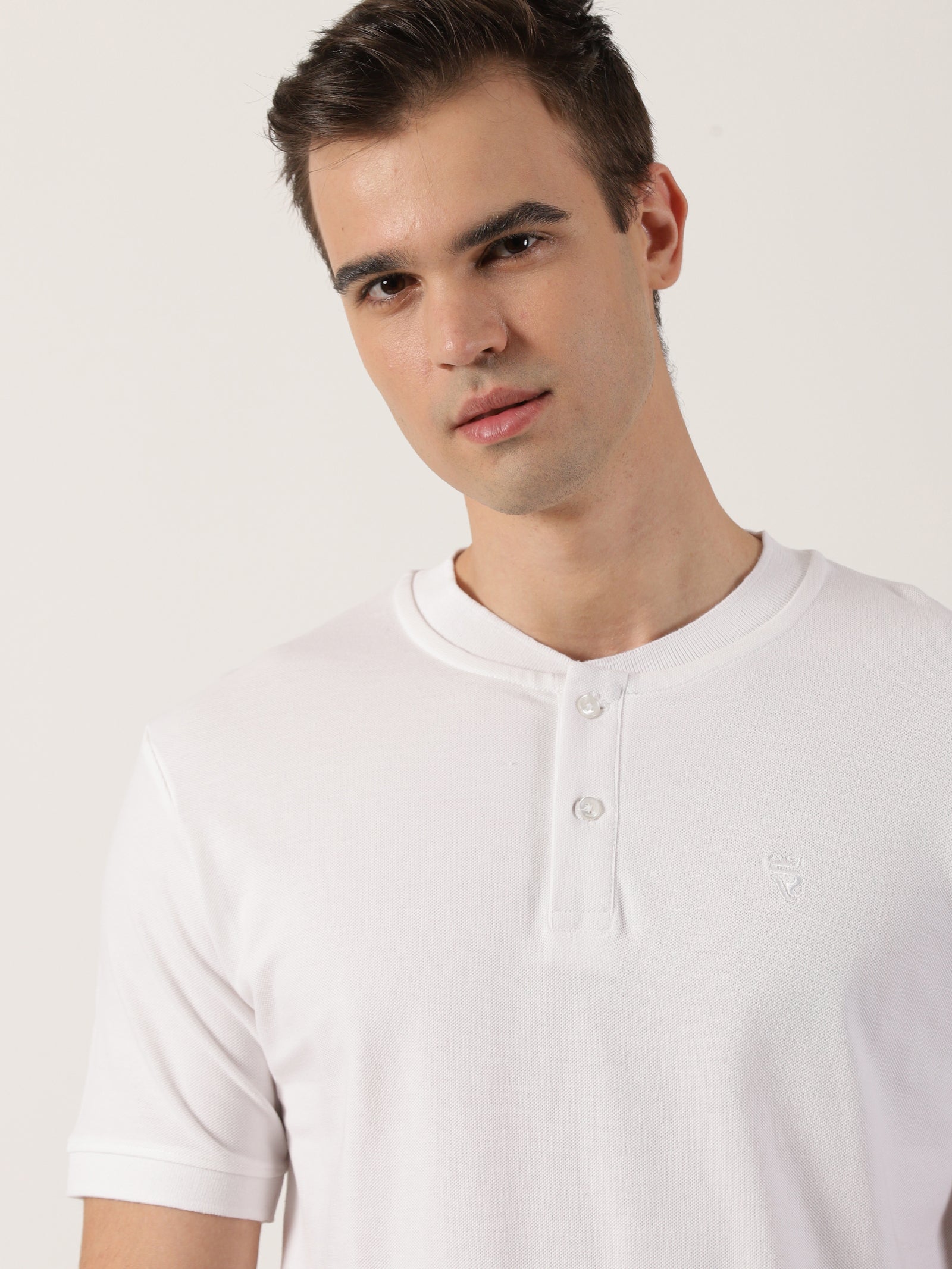 Men’s Premium White Mandarin Collar T-Shirt