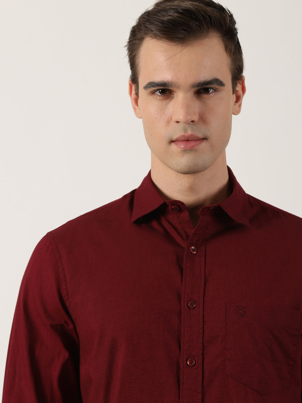 Classic Maroon Slim-Fit Cotton Shirt for Men
