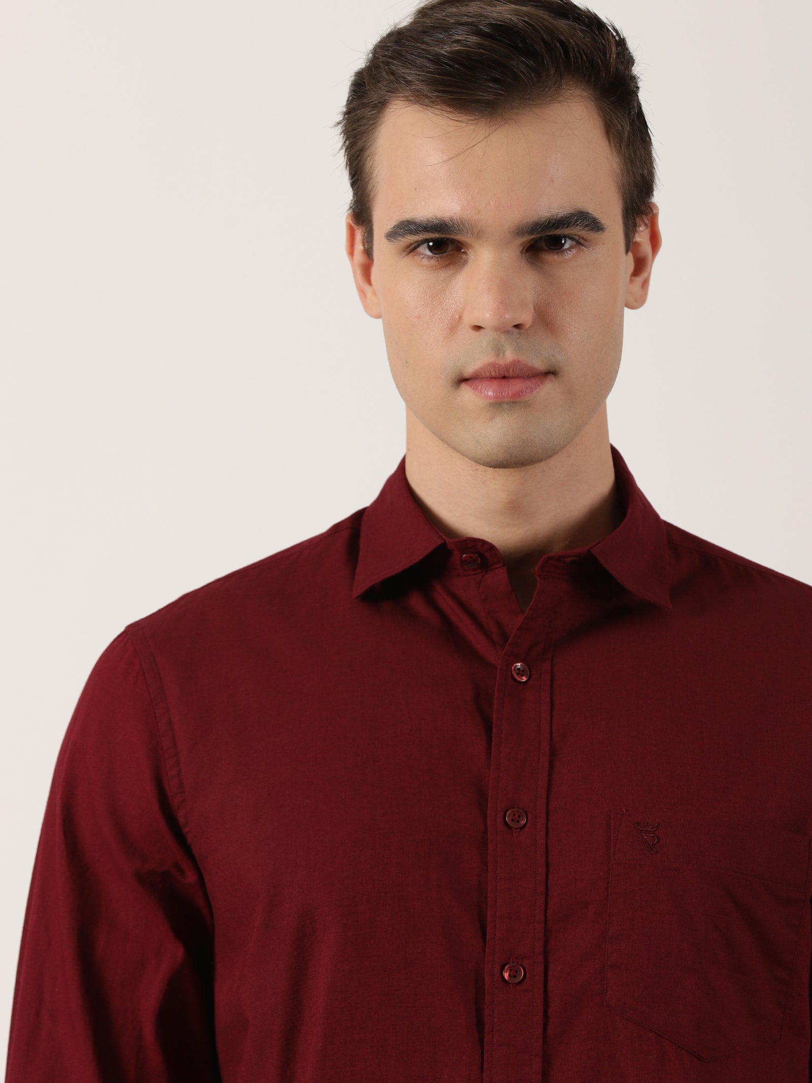 Classic Maroon Slim-Fit Cotton Shirt for Men