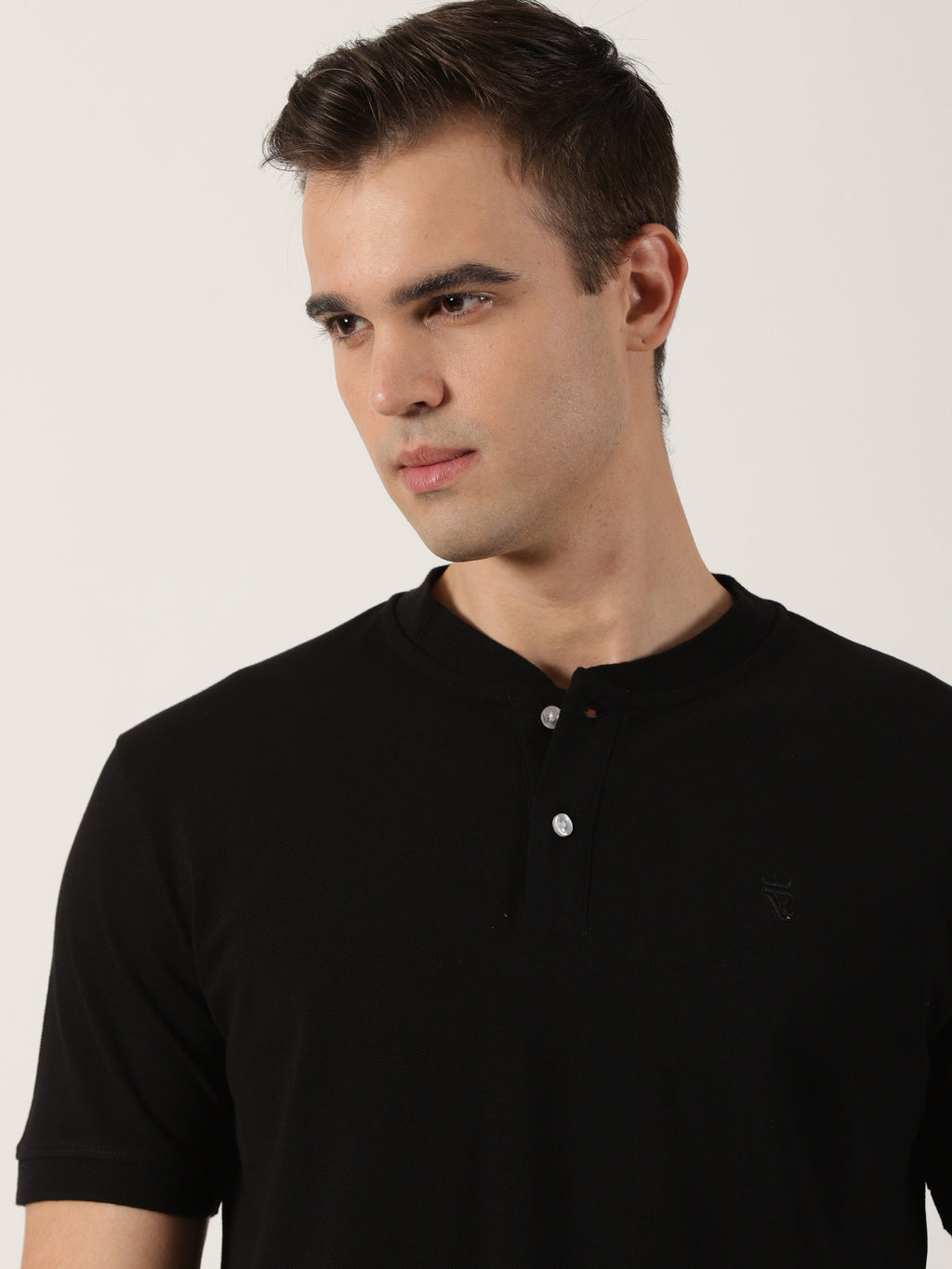 Men’s Premium Black Mandarin Collar T-Shirt