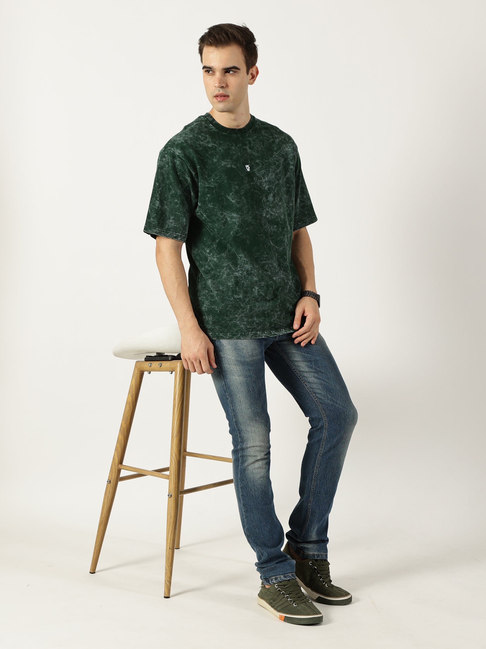 Forest Green Acid Wash Oversized T-Shirt for Men