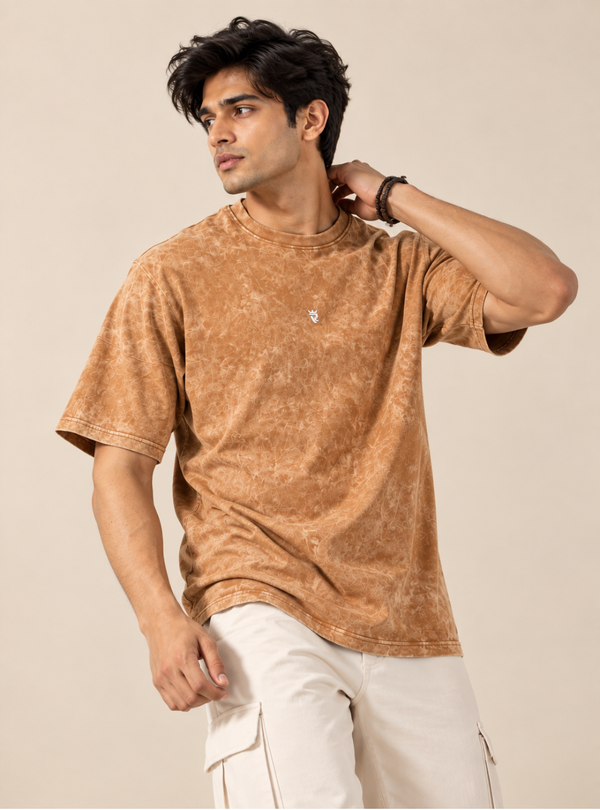 Light Brown Acid Wash T-Shirt