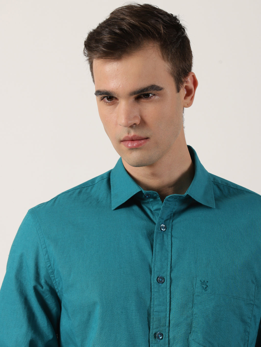 Classic Teal Green Slim-Fit Cotton Shirt for Men