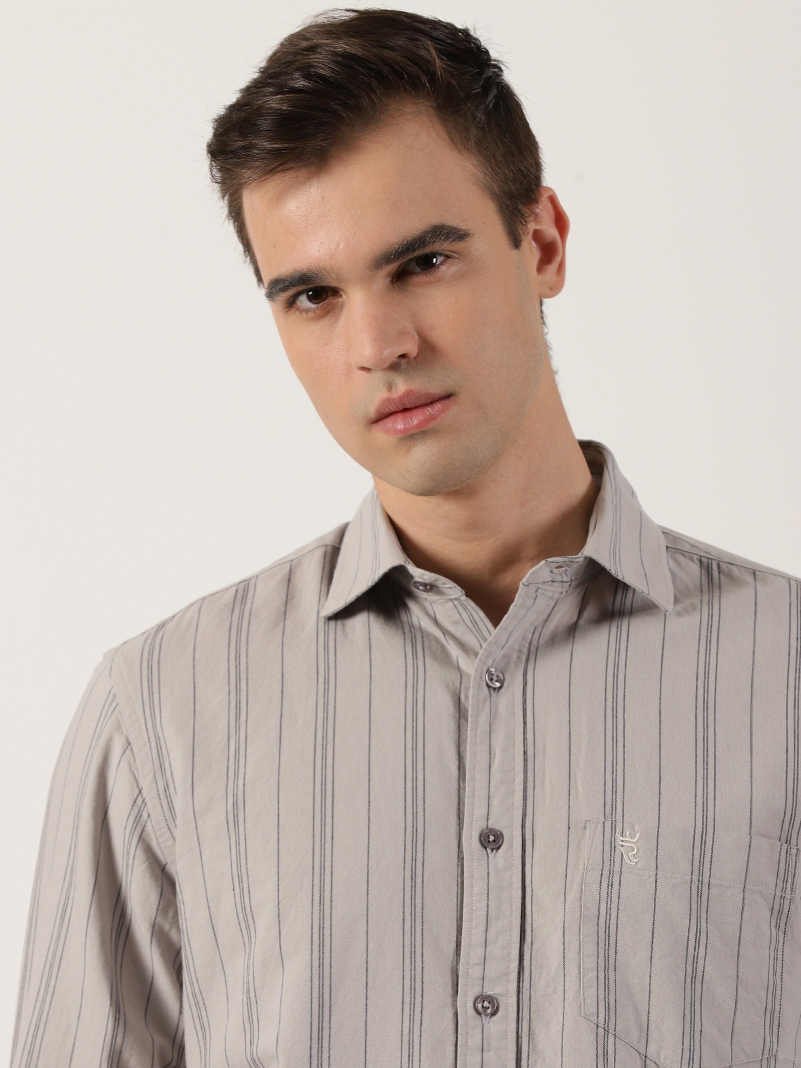Men’s Premium Beige Vertical Striped Cotton Shirt