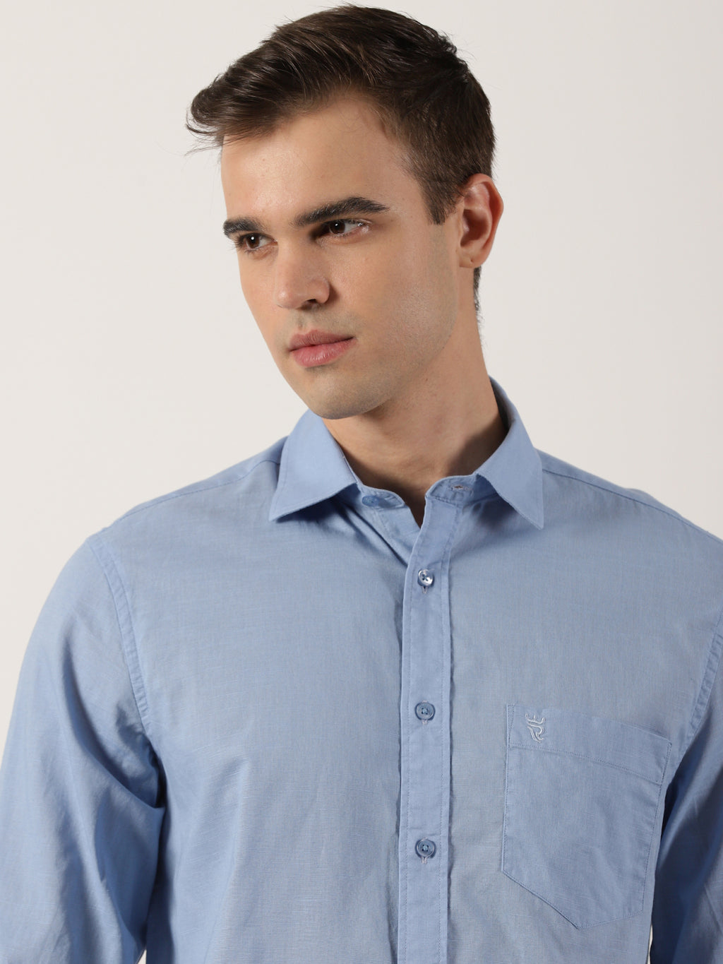 Classic Light Blue Slim-Fit Cotton Shirt for Men