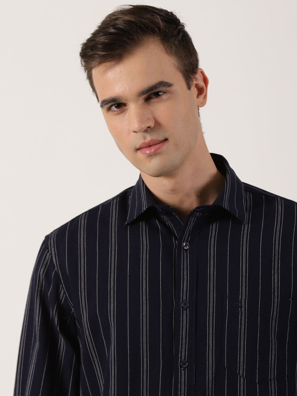 Men’s Premium Navy Blue Vertical Striped Cotton Shirt
