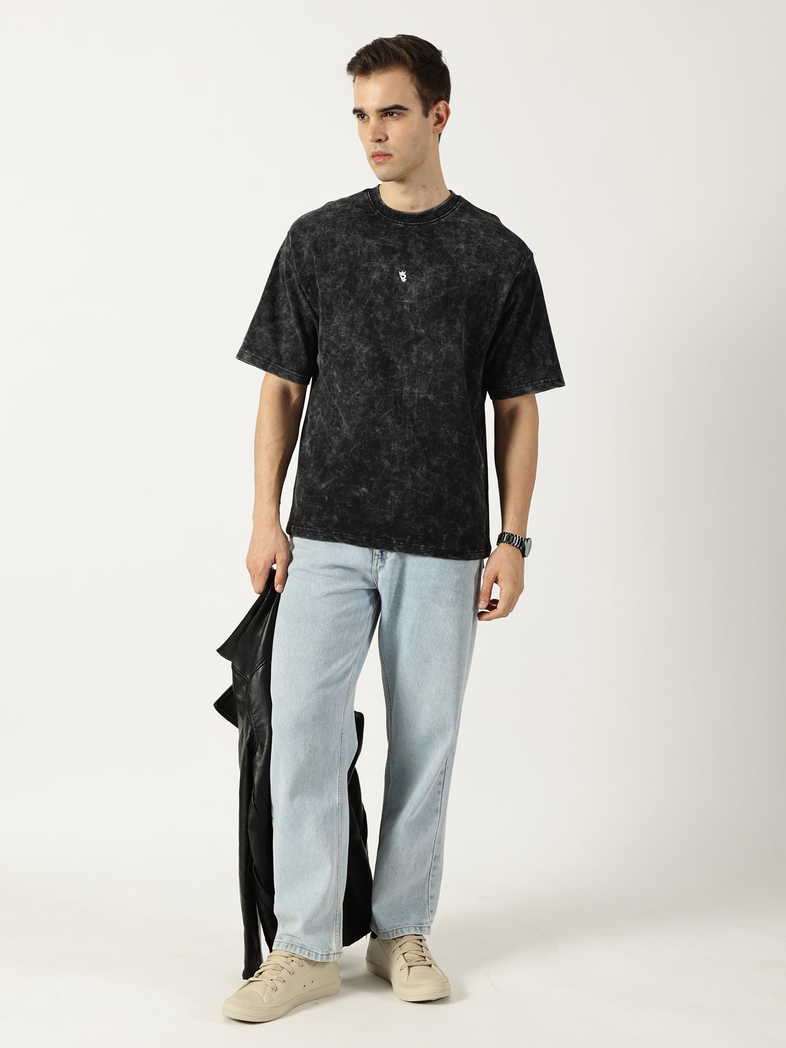 Charcoal Black Acid Wash Oversized T-Shirt for Men
