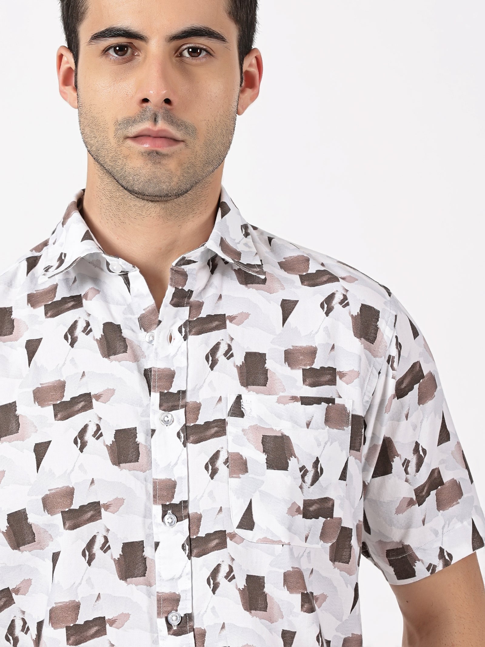 Oxford Printed Half Sleeve Cotton Shirt