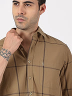 Olive Khaki & Dark Brown Twill Cotton Shirt