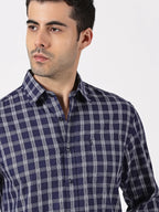 Extra Fine Navy & White Check Giza Twill Cotton Shirt