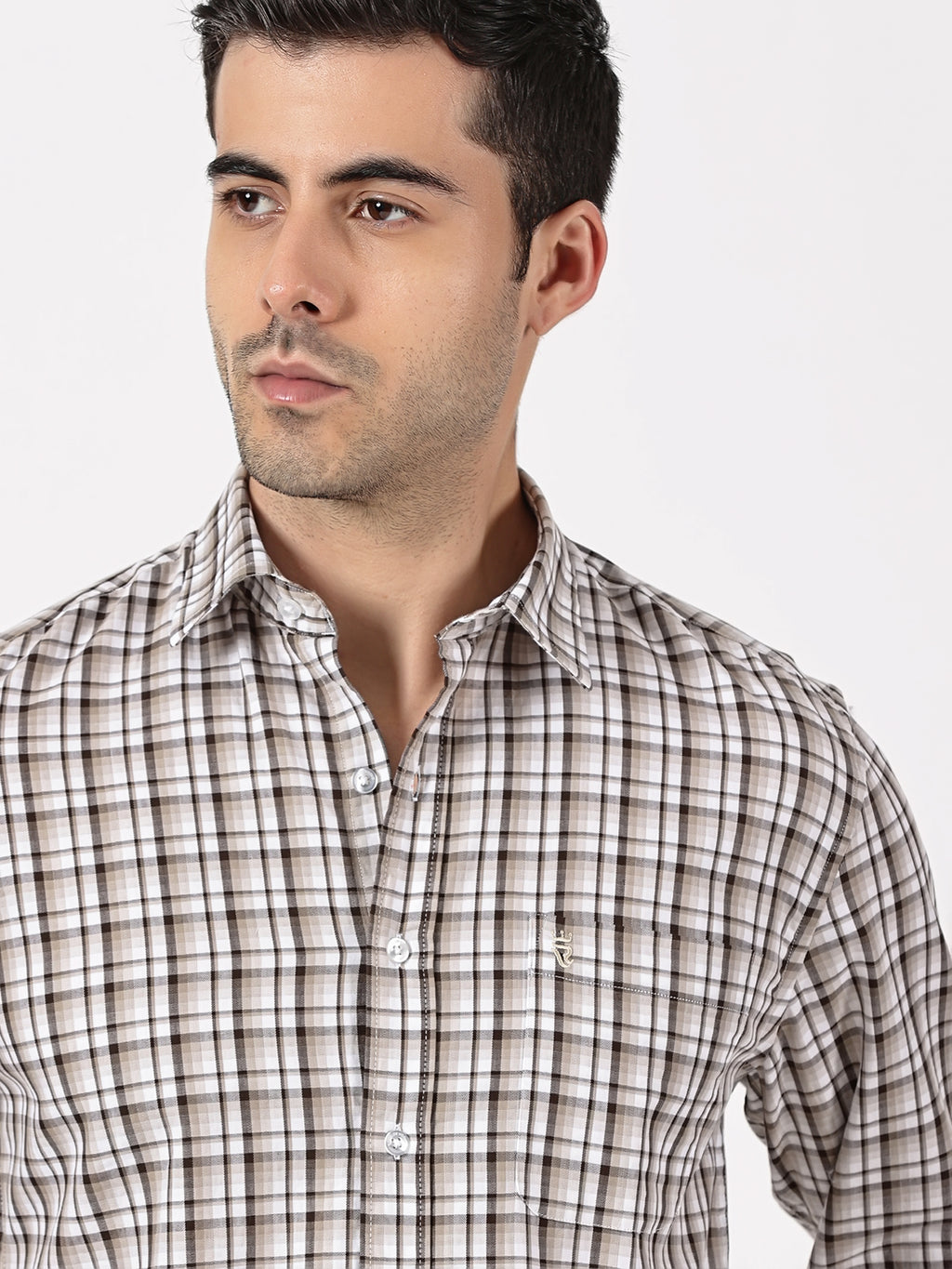 Brown Check Giza Twill Cotton Shirt