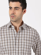 Brown Check Giza Twill Cotton Shirt
