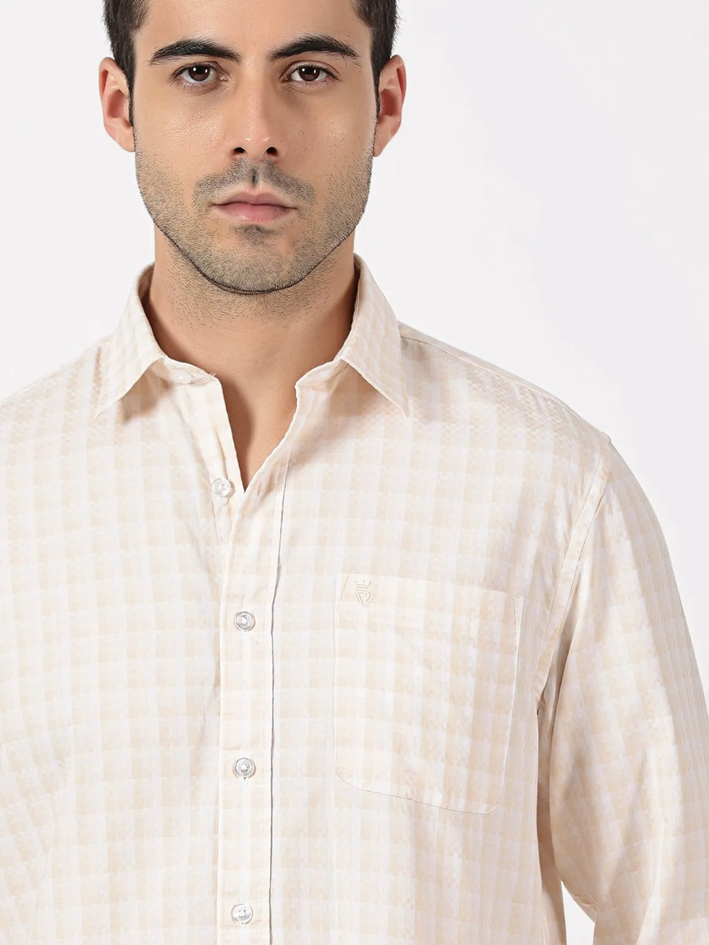 Beige & White Dobby Cotton Shirt