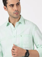 Mint Green Mélange Cotton Shirt with Self Checks