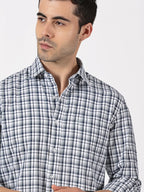 Navy, Grey & White Check Giza Twill Cotton Shirt