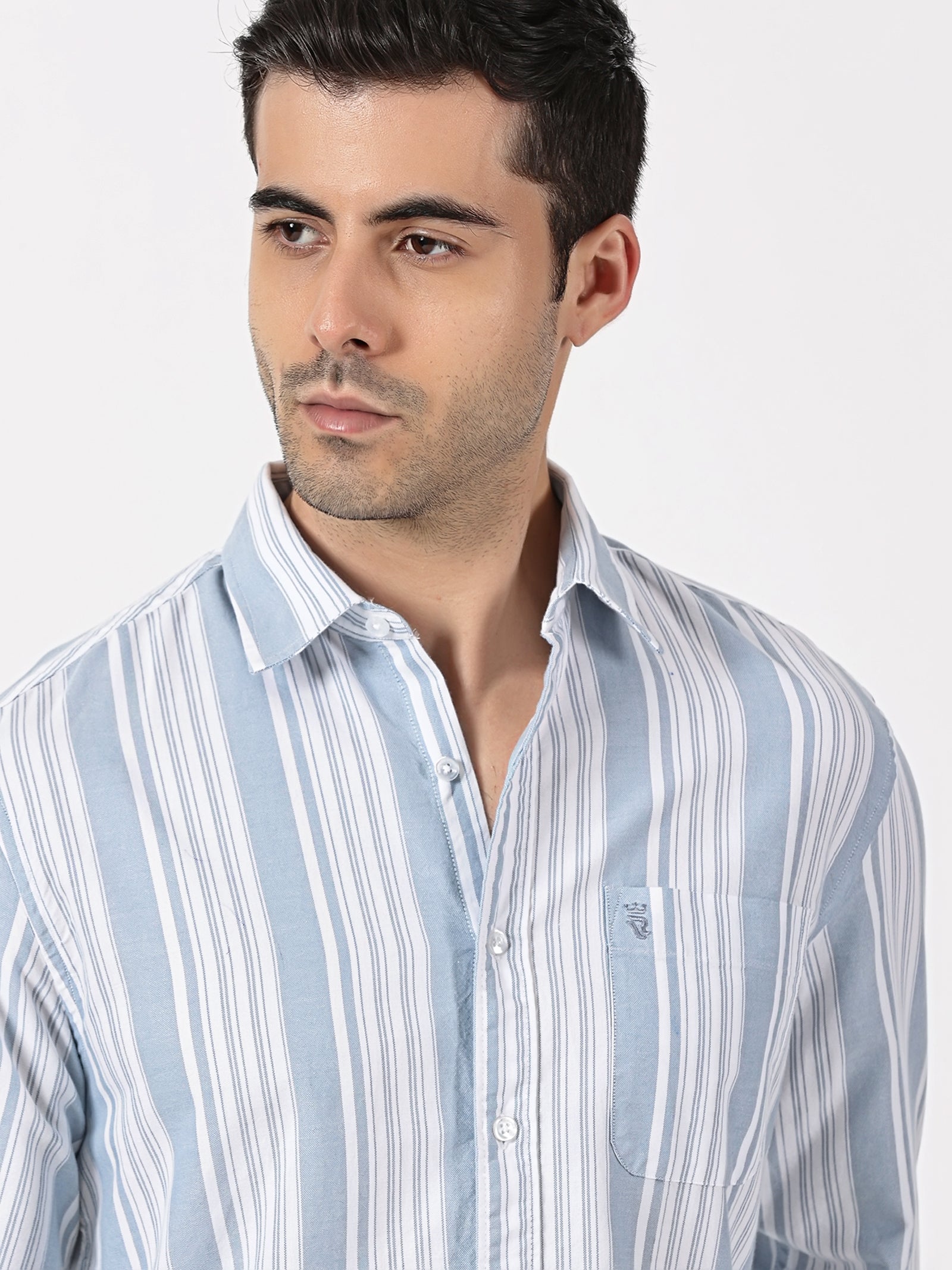 Sky Blue Striped Oxford Cotton Shirt