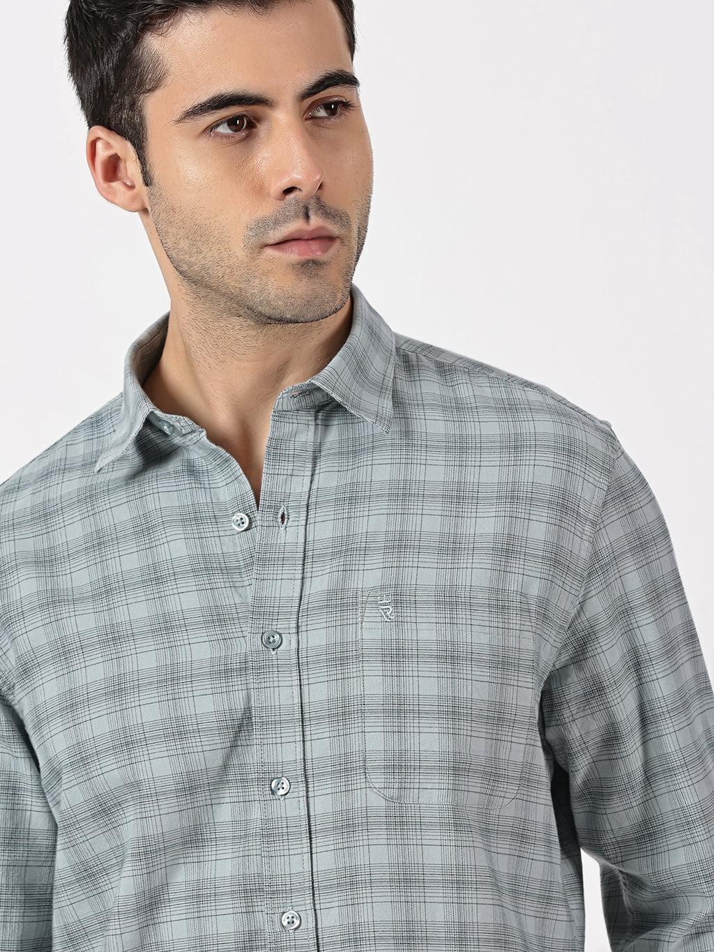 Light Blue & Black Check Oxford Cotton Shirt