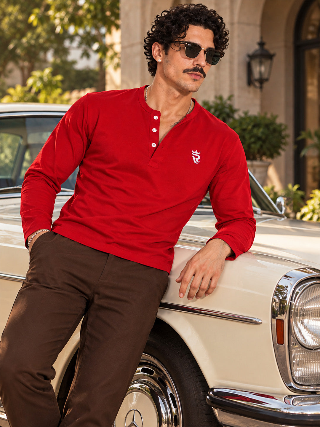 Royal Red Henley Full Sleeve T Shirt