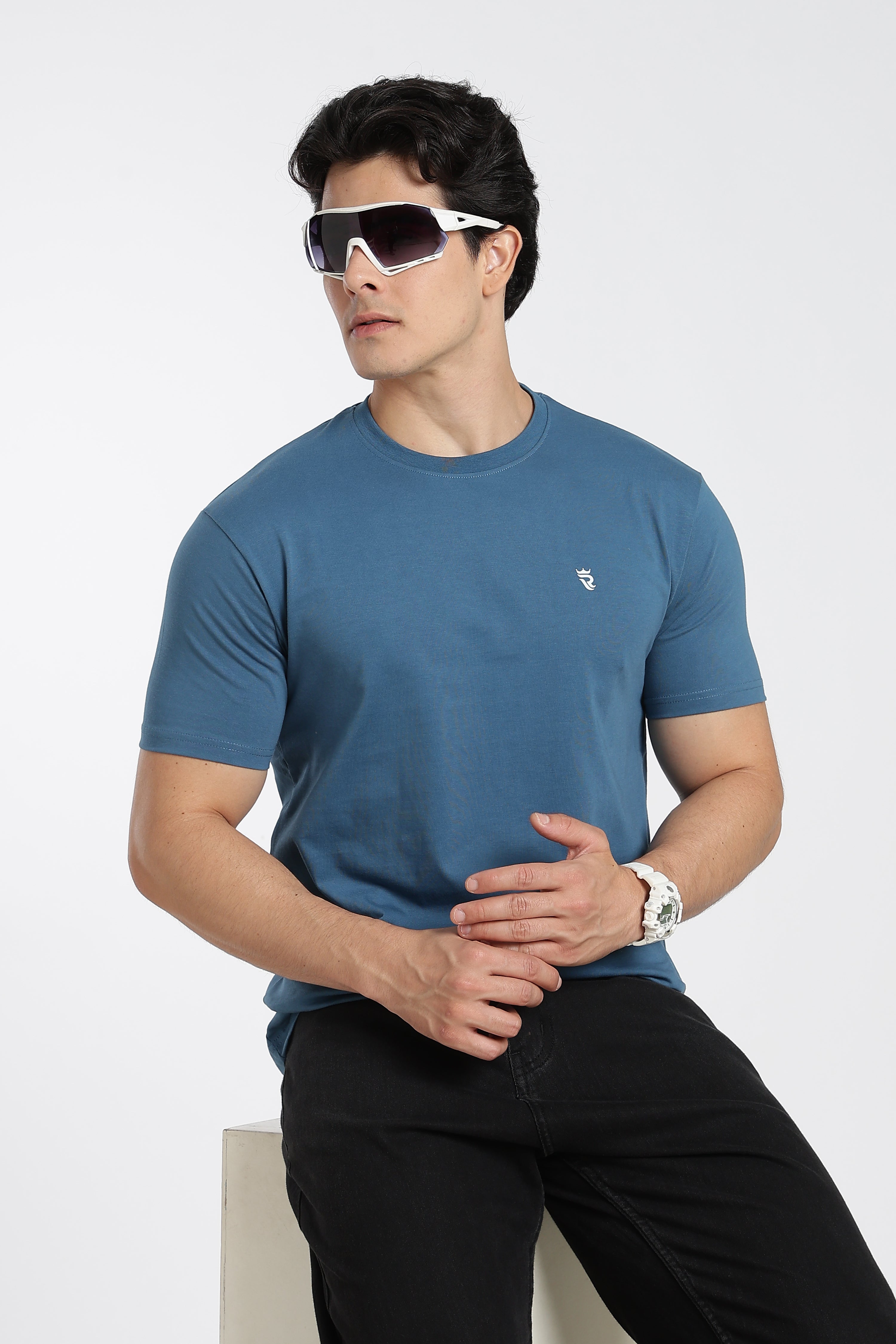 Steel Blue Premium Regular Fit Crew Neck T-Shirt