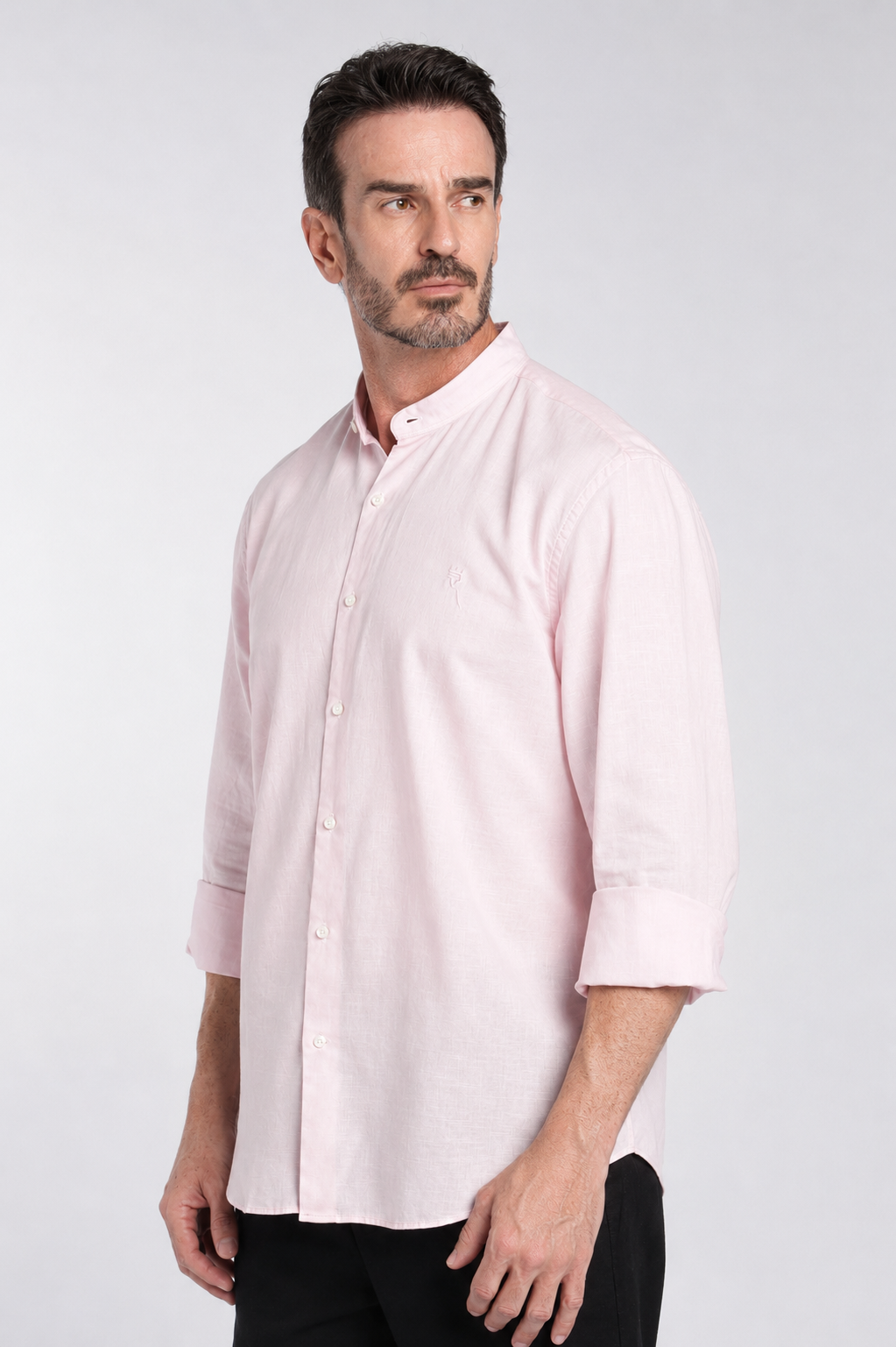 Men’s Premium Light Pink Mandarin Collar Cotton Shirt
