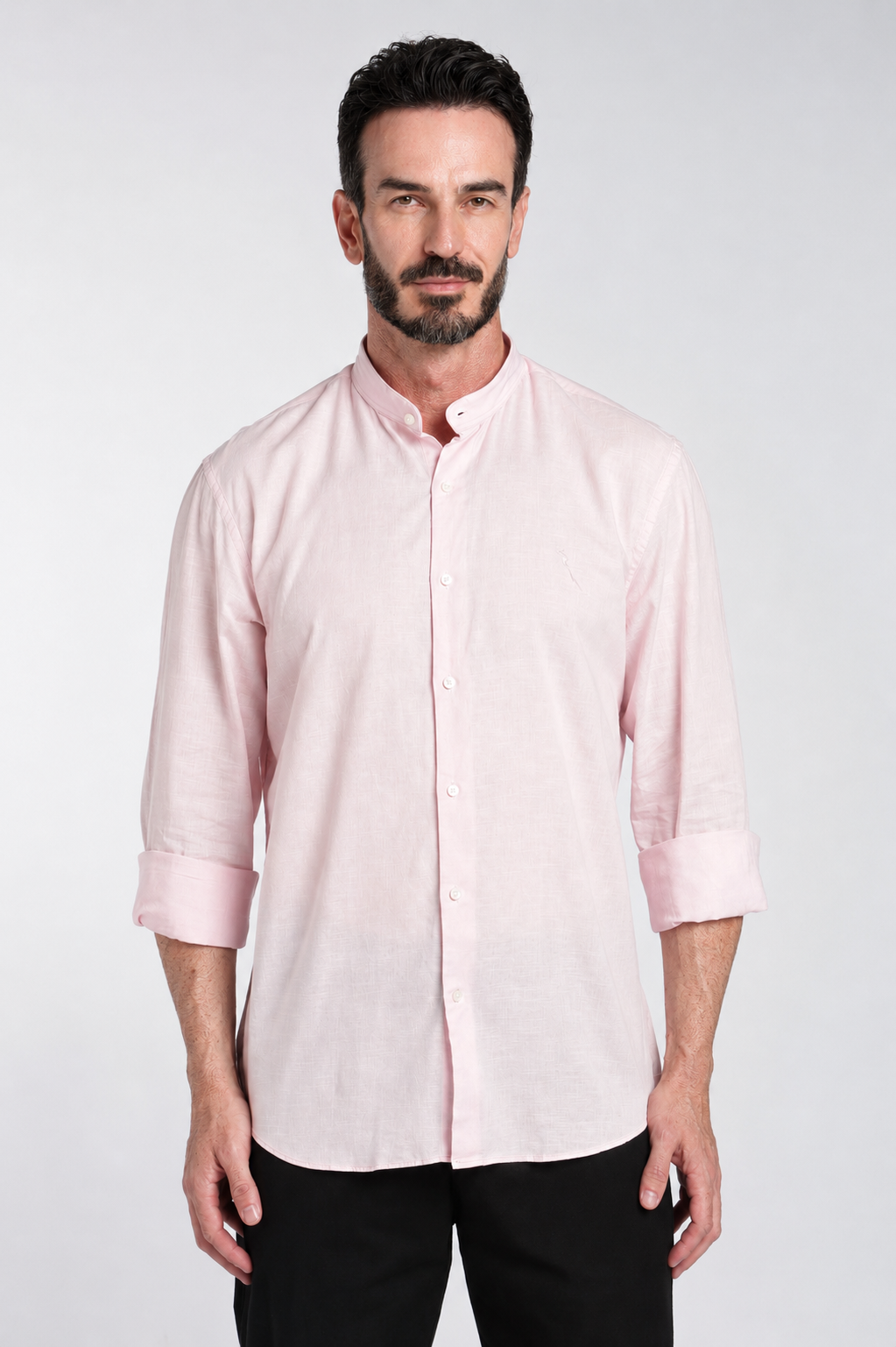 Men’s Premium Light Pink Mandarin Collar Cotton Shirt