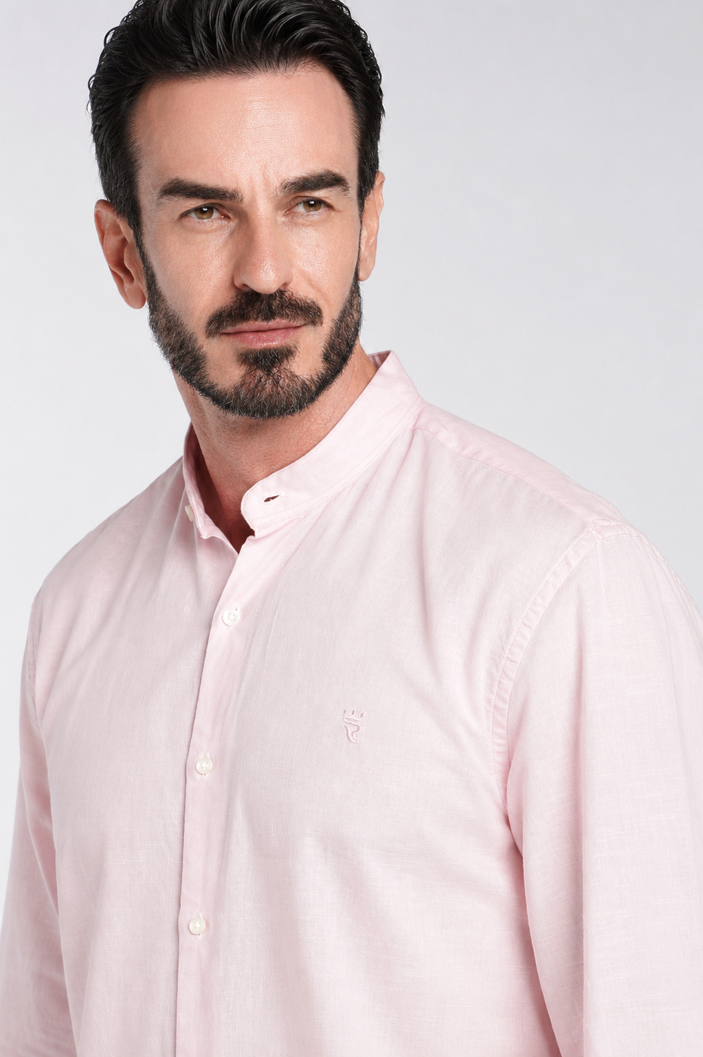 Men’s Premium Light Pink Mandarin Collar Cotton Shirt